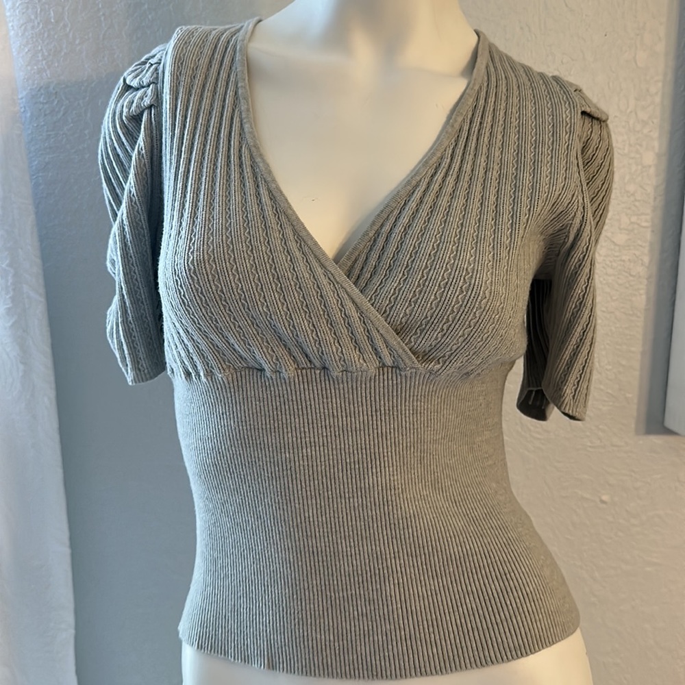 Express Grey Knit Short Sleeve Cropped Sweater